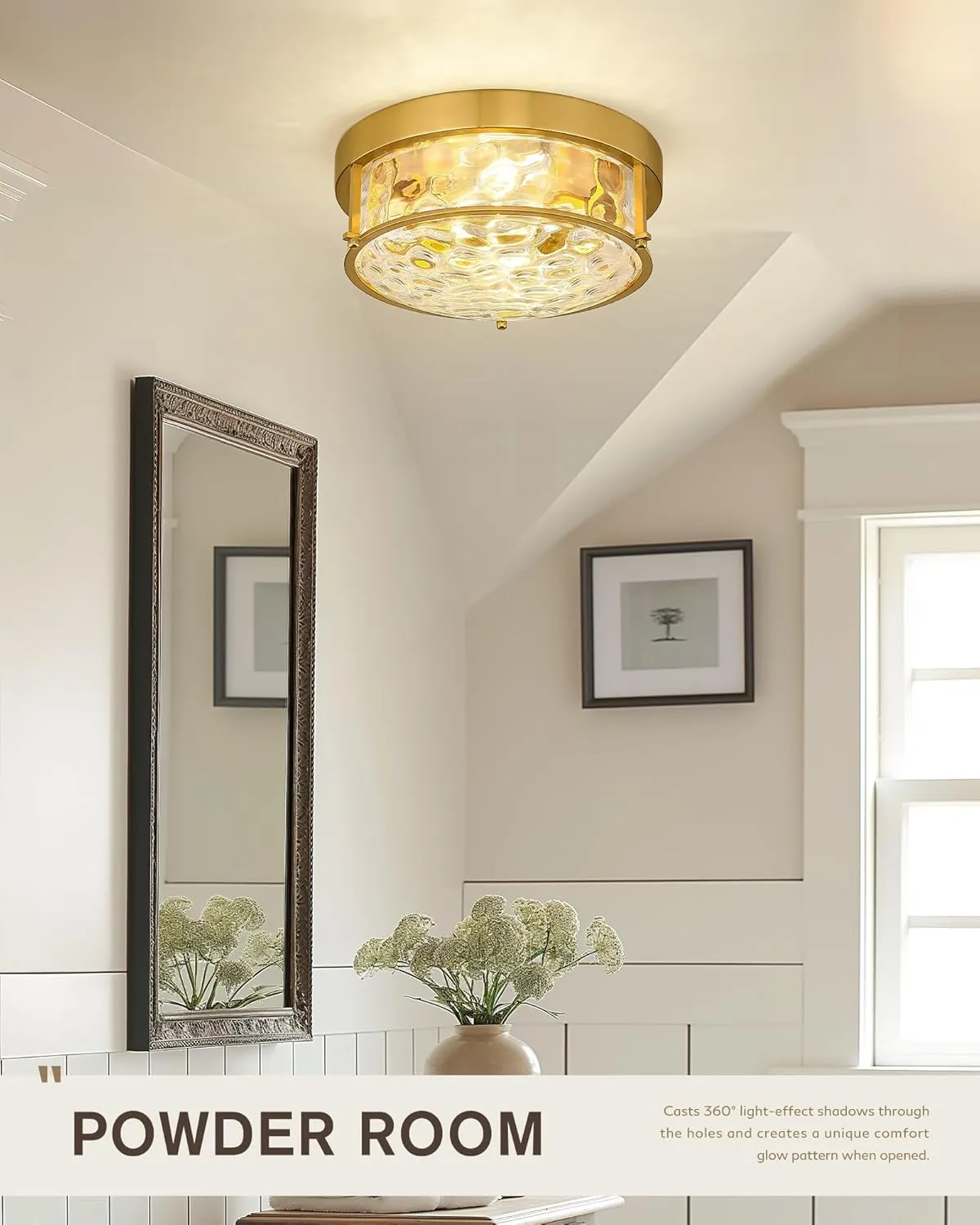 FEMILA 12" Brushed Gold Flush Mount Ceiling Light, Light Fixtures Ceiling Mount with Water Ripple Glass, for Kitchen, Bedroom, Living Room, 4FTJ22WG-F BG