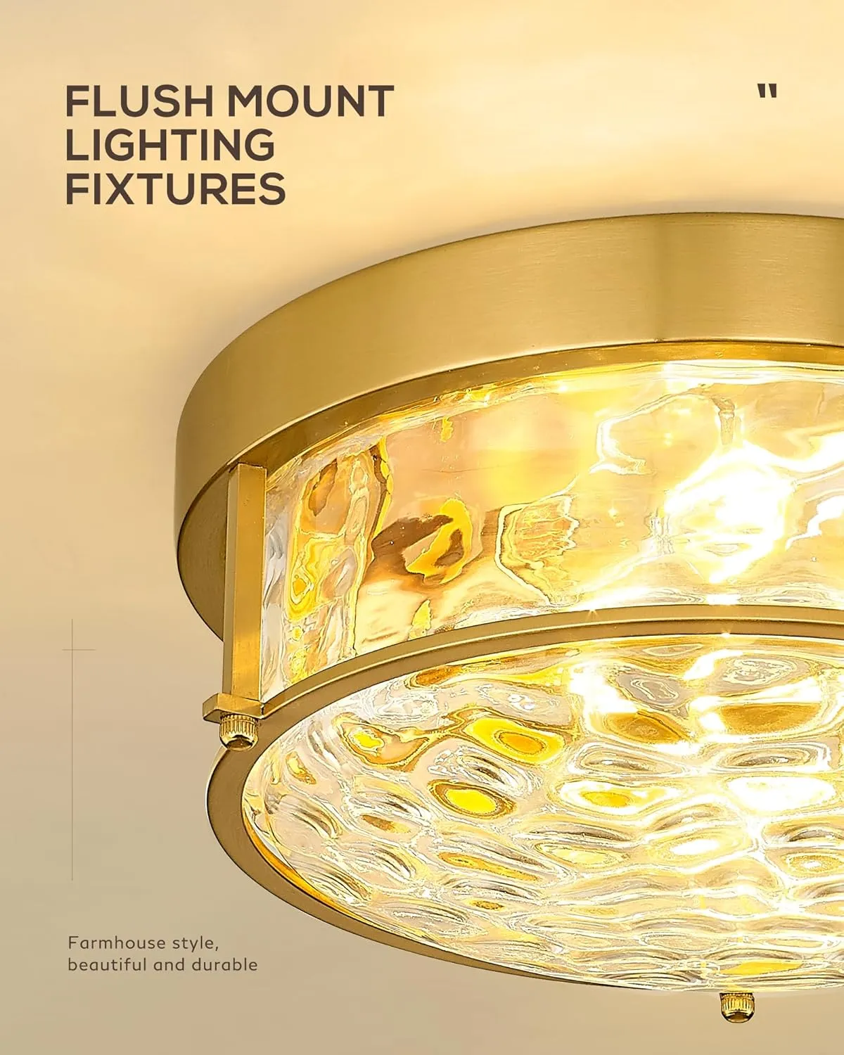 FEMILA 12" Brushed Gold Flush Mount Ceiling Light, Light Fixtures Ceiling Mount with Water Ripple Glass, for Kitchen, Bedroom, Living Room, 4FTJ22WG-F BG