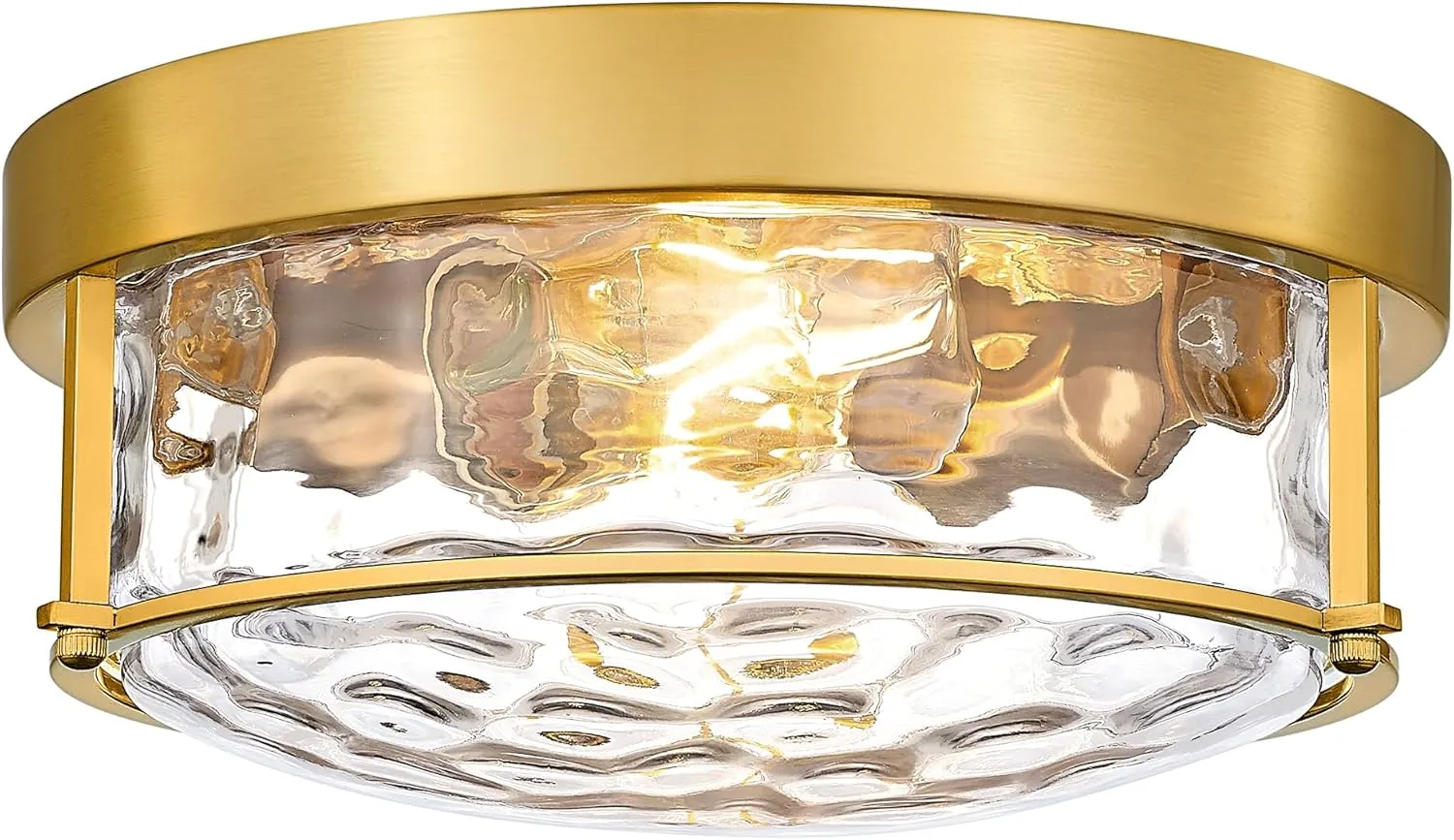 FEMILA 12" Brushed Gold Flush Mount Ceiling Light, Light Fixtures Ceiling Mount with Water Ripple Glass, for Kitchen, Bedroom, Living Room, 4FTJ22WG-F BG