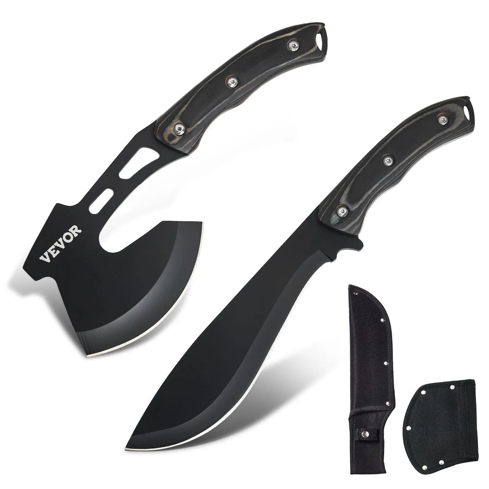 FeralEdge™ Knife & Axe Combo – 30Cr13 Stainless Steel Hatchet   13” Machete Set
