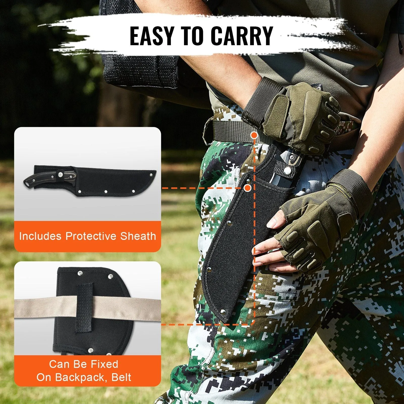 FeralEdge™ Knife & Axe Combo – 30Cr13 Stainless Steel Hatchet   13” Machete Set