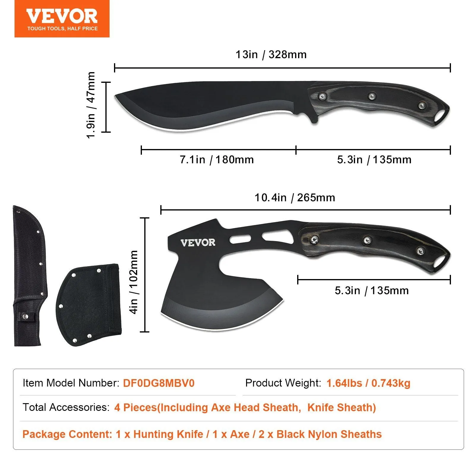 FeralEdge™ Knife & Axe Combo – 30Cr13 Stainless Steel Hatchet   13” Machete Set