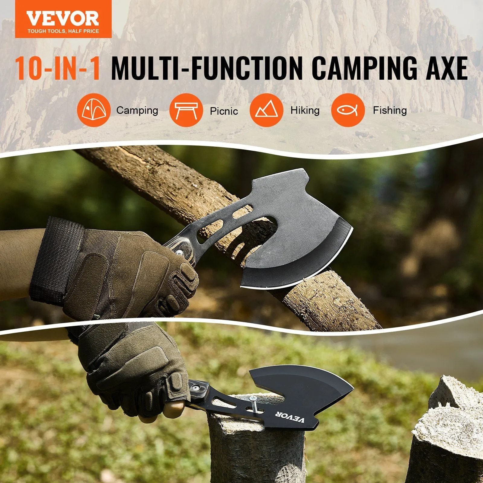FeralEdge™ Knife & Axe Combo – 30Cr13 Stainless Steel Hatchet   13” Machete Set