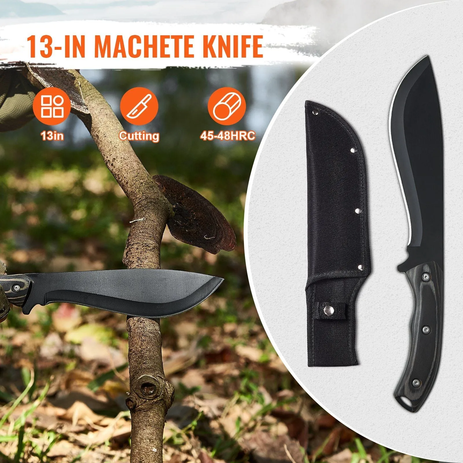 FeralEdge™ Knife & Axe Combo – 30Cr13 Stainless Steel Hatchet   13” Machete Set