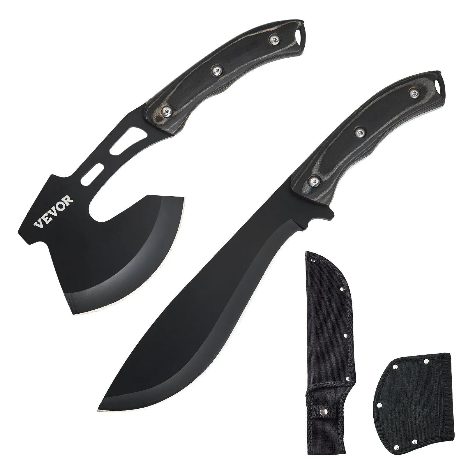 FeralEdge™ Knife & Axe Combo – 30Cr13 Stainless Steel Hatchet   13” Machete Set