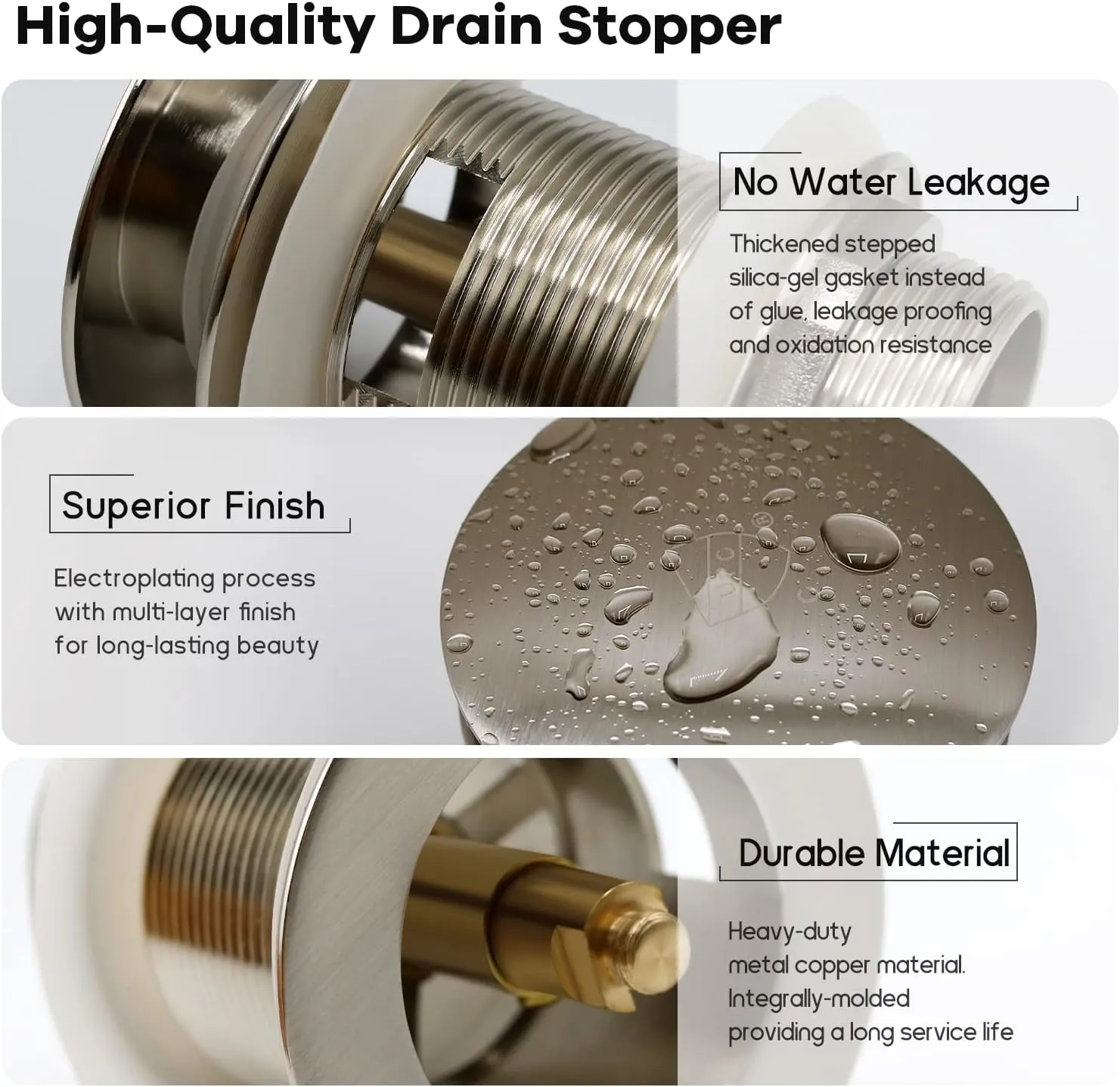 FerdY Pop-up Drain for Freestanding Bathtub, Brushed Nickel Finish, cUPC Certification, Freestanding Bathtub Drain Stopper