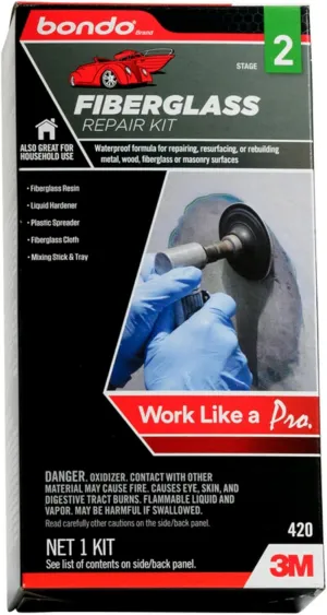 Fiberglass Resin Repair Kit 1/2 Pint (8 oz), All-in-One Set with Resin, Hardener, Fiberglass Cloth and Tools for Automotive, Marine and Home Repairs