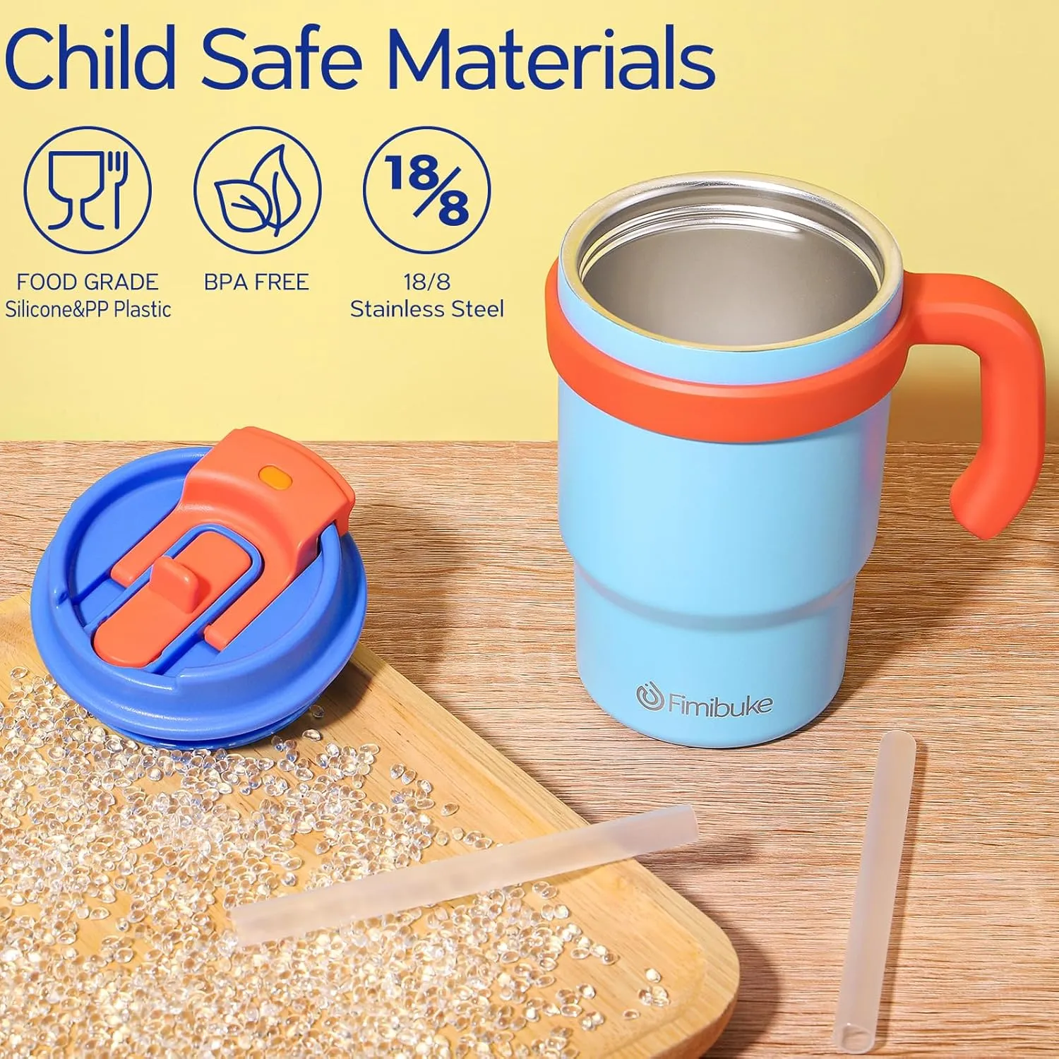 Fimibuke Kids Insulated Tumbler with Handle & Straw - 16oz Leak Proof Toddler Tumbler with Sip/Swig 2-in-1 Lid, BPA FREE 18/8 Stainless Steel Kids Water Bottle Drinking Cups Travel Mugs for Boys Girls
