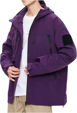 Finelylove Rain Jacket Men Waterproof Lightweight Outdoor Cargo Softshell Rain Coat Hooded Mountain Hiking Windbreaker