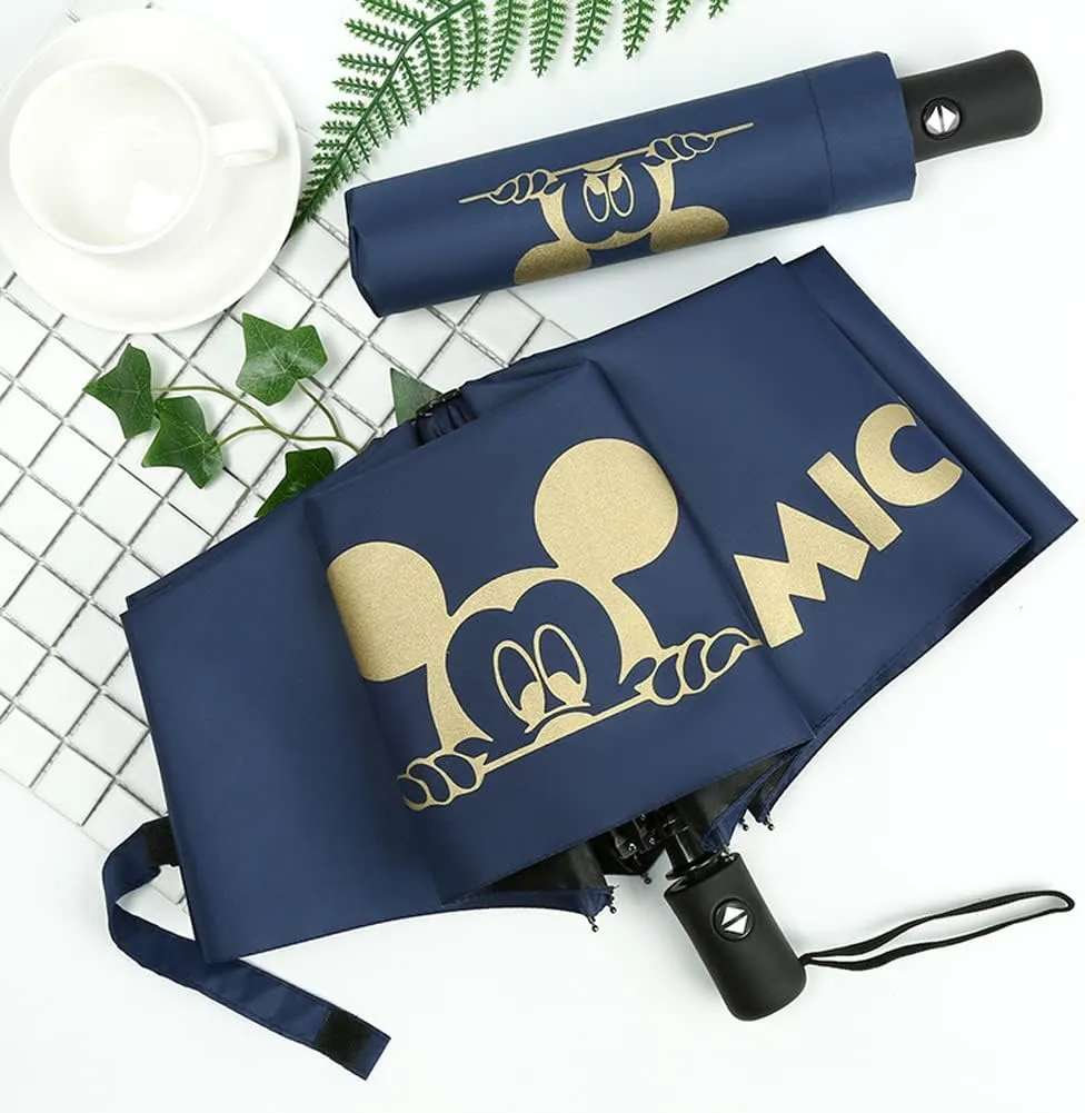 Finex Mickey Travel Compact Auto Folding Golf Umbrella with Auto Open Close One Button Handle & Wrist Strap