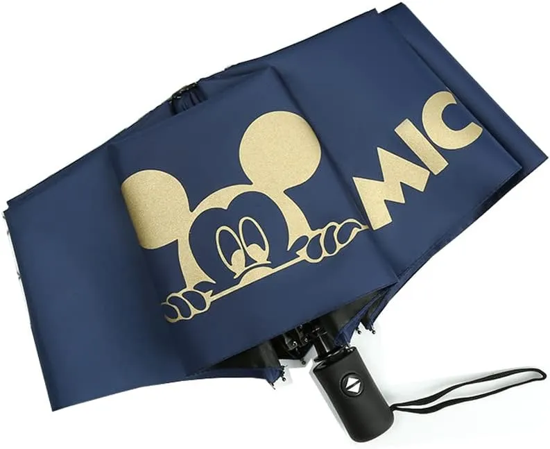 Finex Mickey Travel Compact Auto Folding Golf Umbrella with Auto Open Close One Button Handle & Wrist Strap