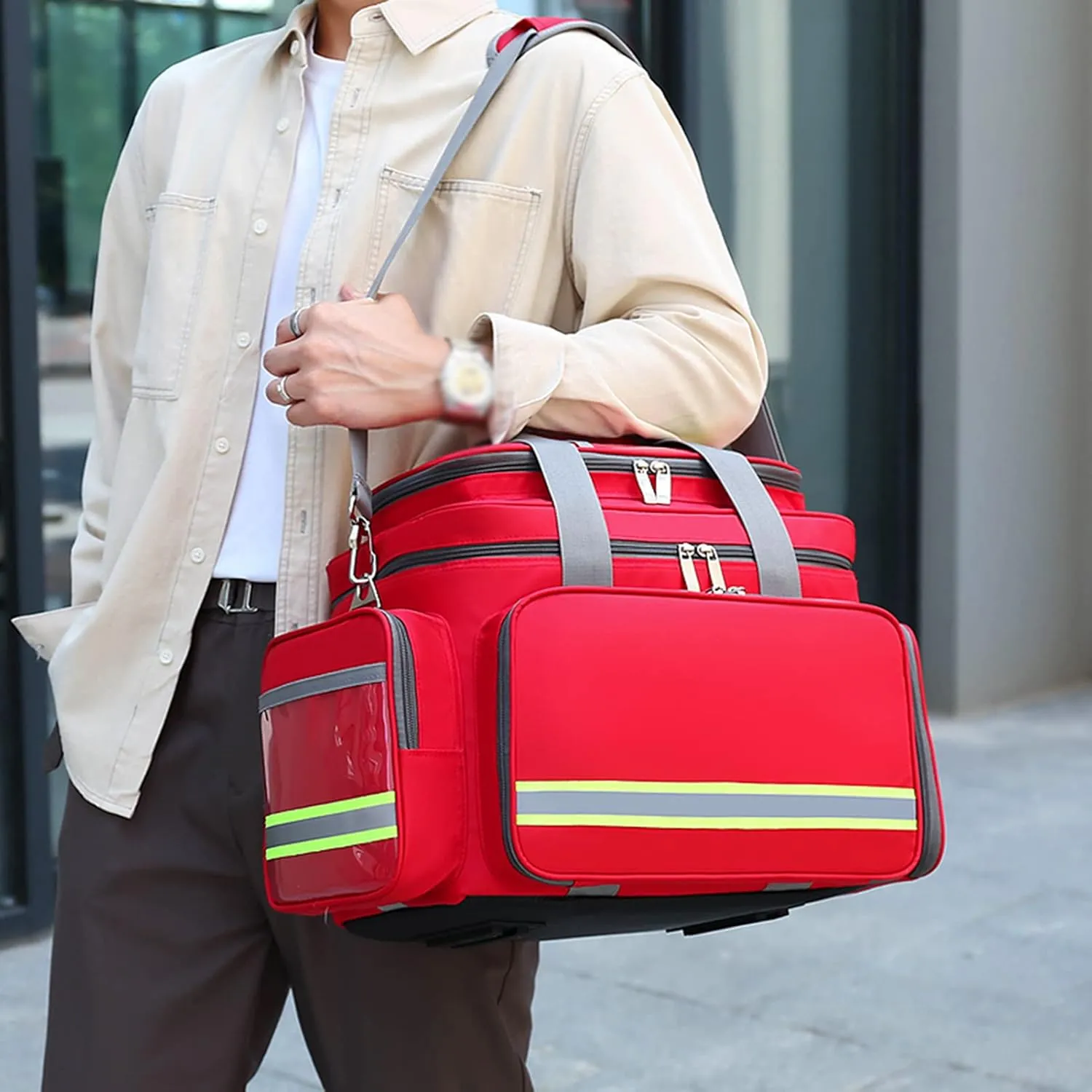 First Aid Backpack Emergency Bag, Empty Trauma Bag with Multiple Pockets & Dividers for Home, Nurse, Community Care, Waterproof Medical Kit for Travel, Outdoor, and Emergencies (Red)(Red)