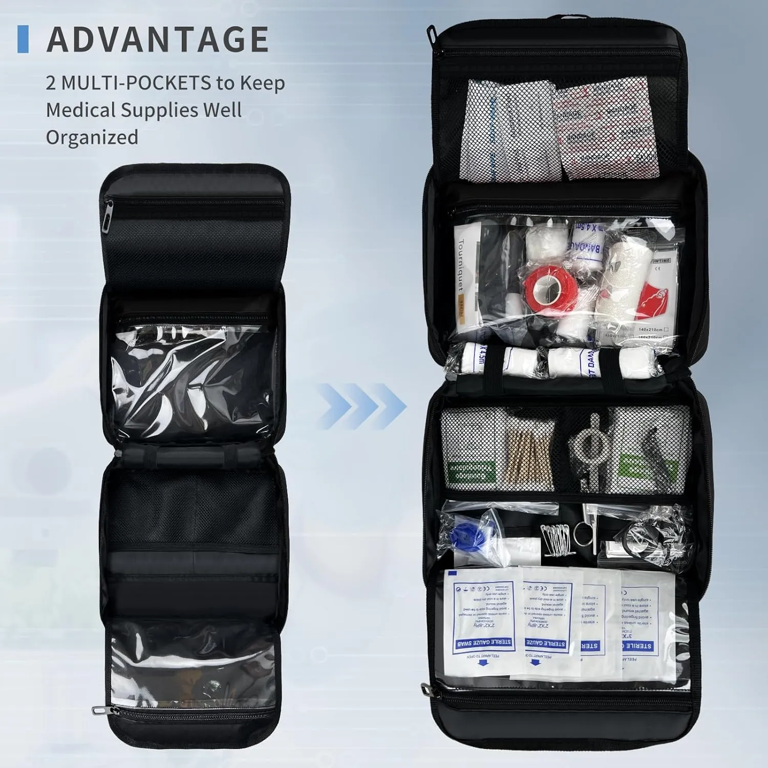 First Aid Bag Empty, Compact and Portable Medical Supplies Organizer with Multiple Compartments, Emergency Trauma Bag for Travel, Camping, Hiking, Car, Travel and Home Use, Black(Bag Only)
