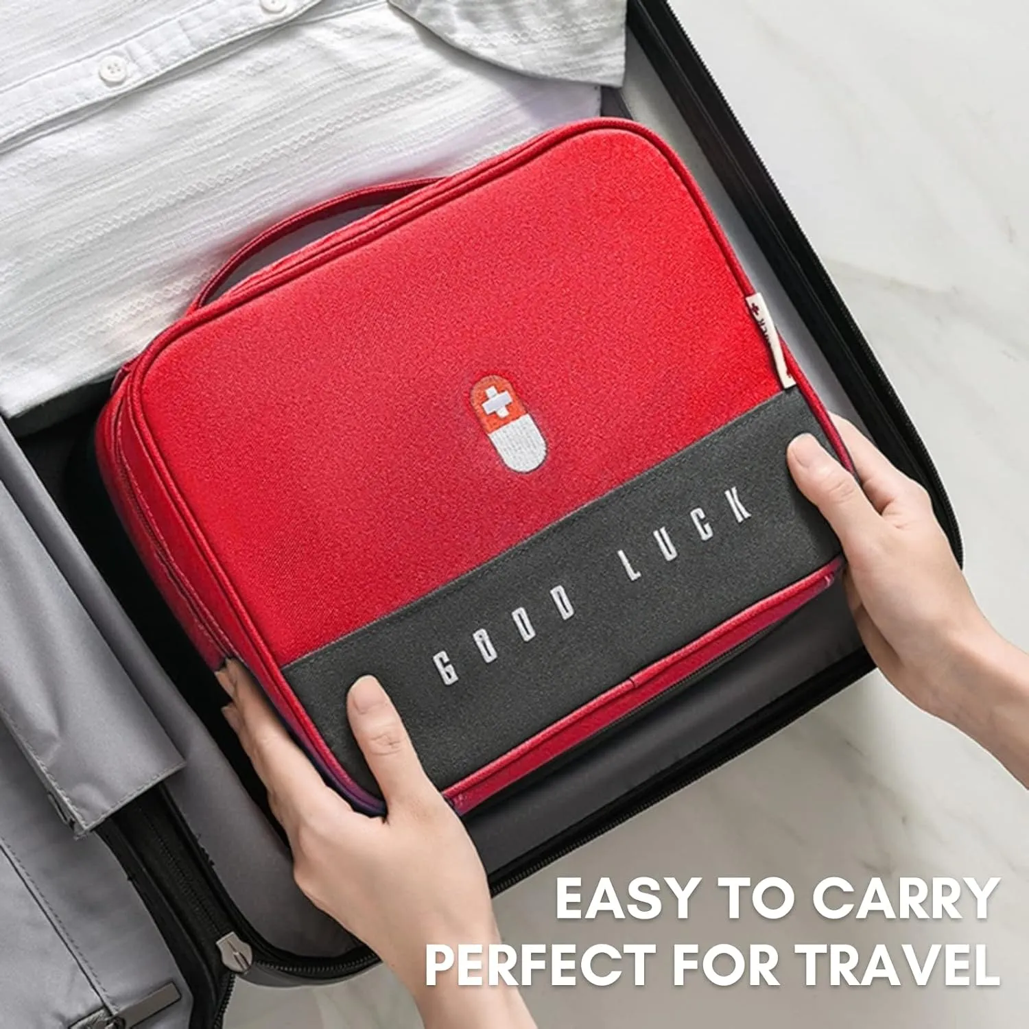 First Aid Bag Empty, Emergency Medic Trauma Bag, Medicine Bag for Traveling Home Hiking Camping Car Office (Large, Red)