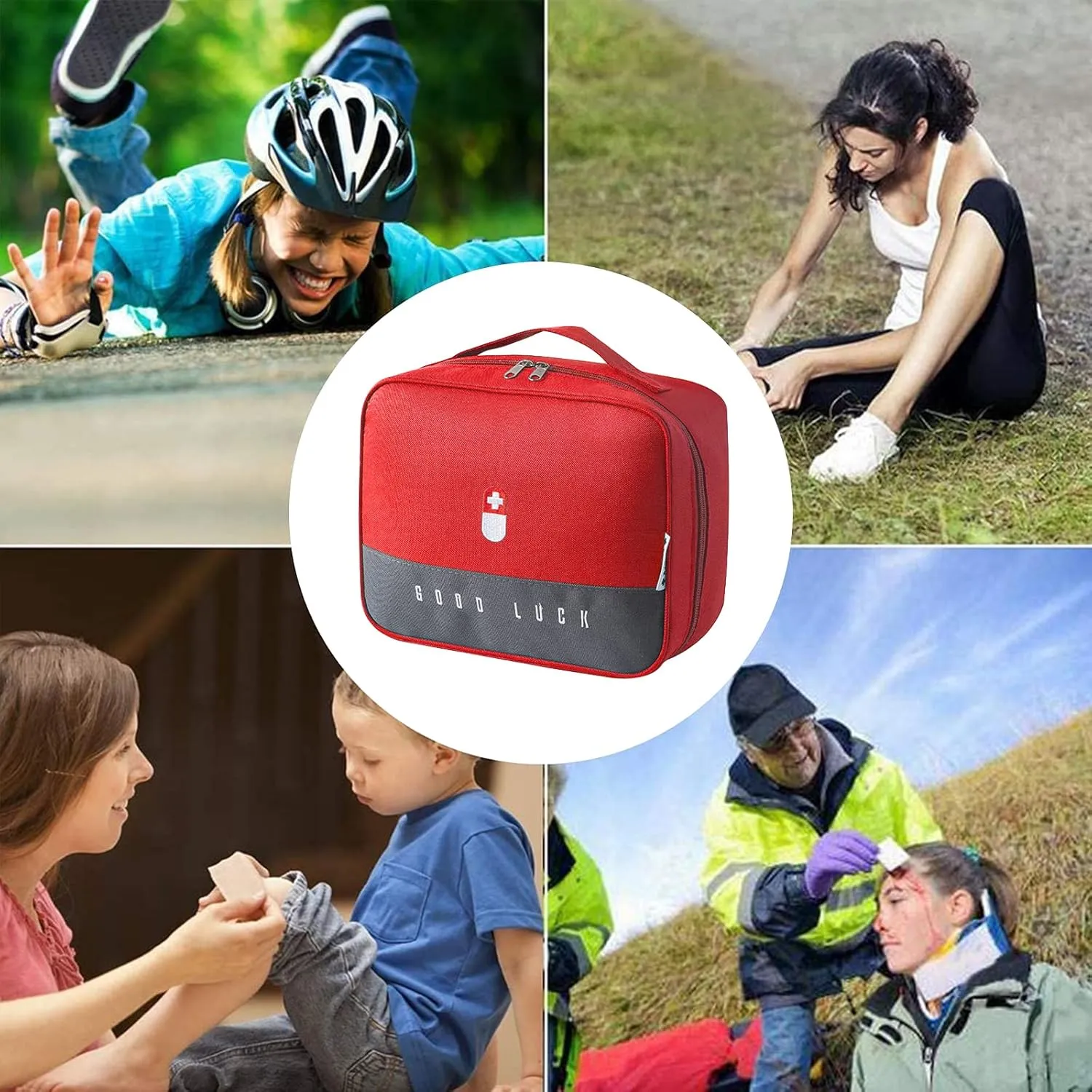 First Aid Bag Empty, Emergency Medic Trauma Bag, Medicine Bag for Traveling Home Hiking Camping Car Office (Large, Red)