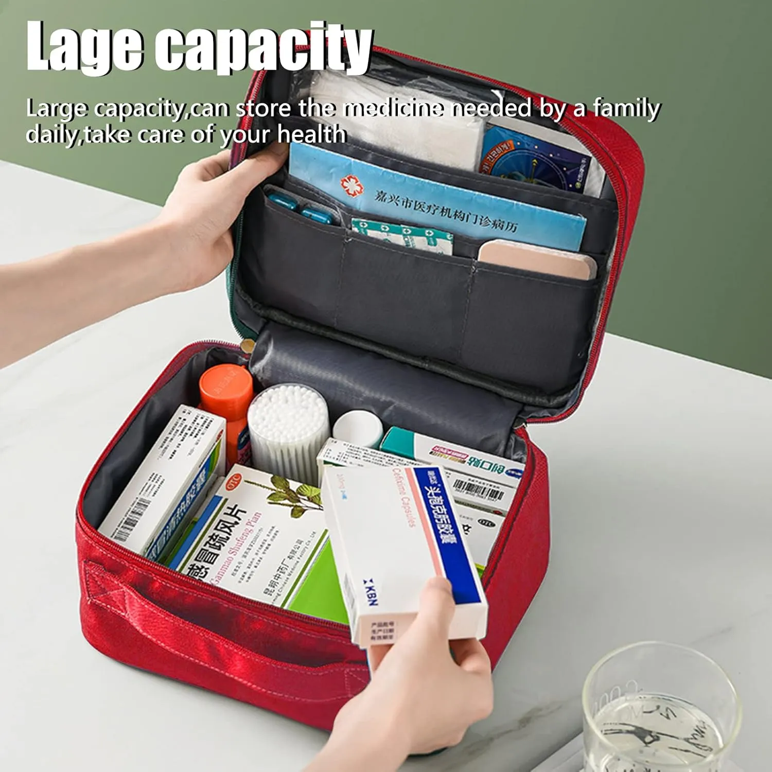 First Aid Bag Empty, Emergency Medic Trauma Bag, Medicine Bag for Traveling Home Hiking Camping Car Office (Large, Red)