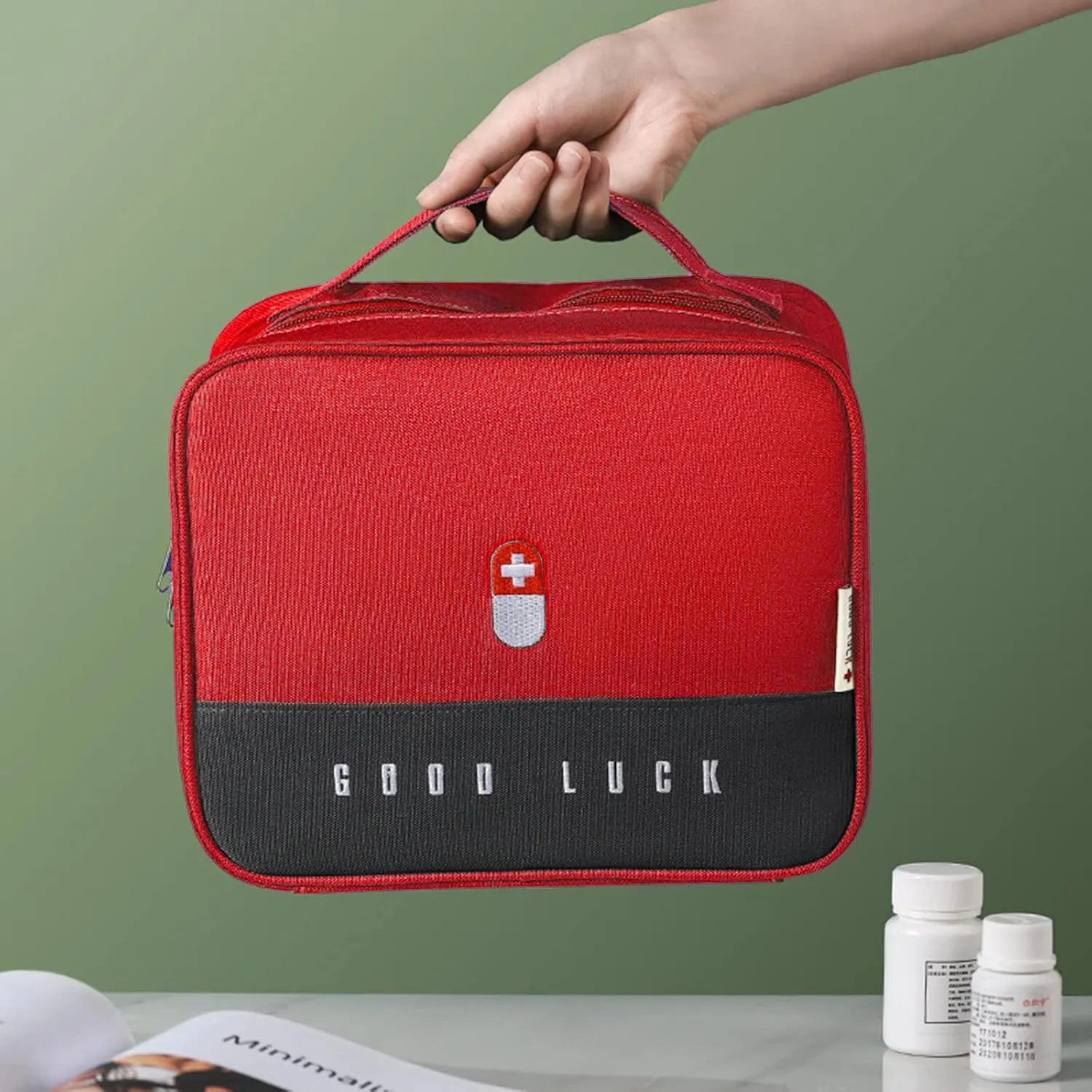 First Aid Bag Empty, Emergency Medic Trauma Bag, Medicine Bag for Traveling Home Hiking Camping Car Office (Large, Red)