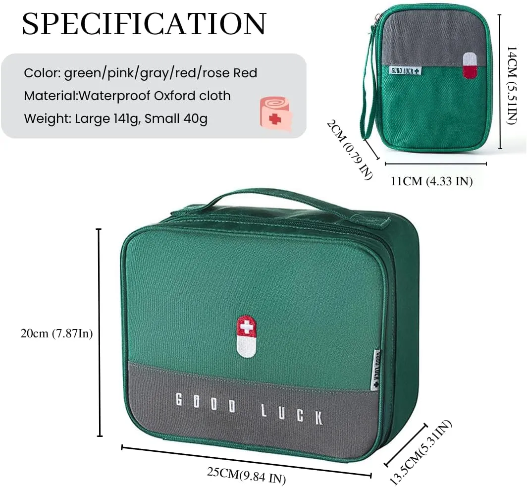 First Aid Bag Empty, Emergency Medic Trauma Bag, Medicine Bag for Traveling,Home Hiking Camping Car Office (Large and Small, Green)