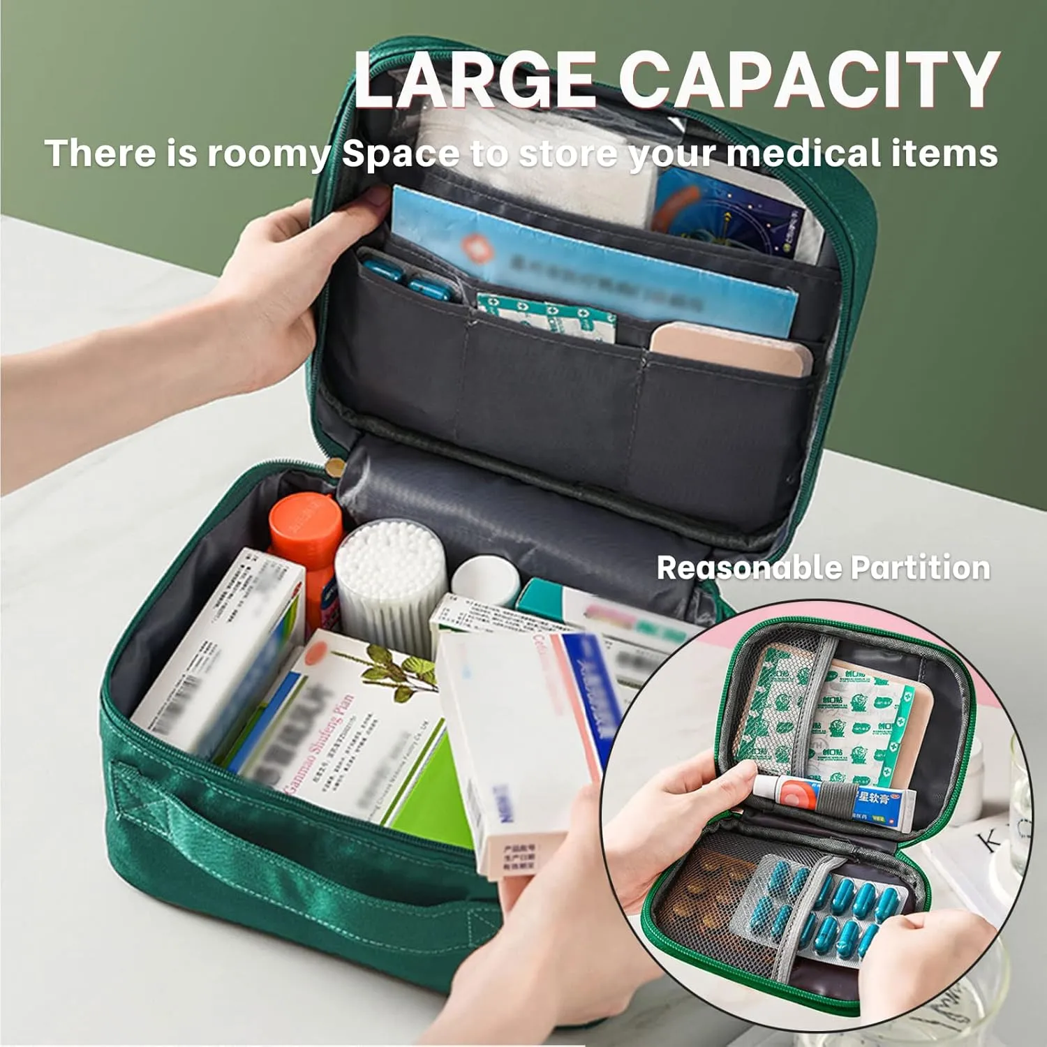 First Aid Bag Empty, Emergency Medic Trauma Bag, Medicine Bag for Traveling,Home Hiking Camping Car Office (Large and Small, Green)