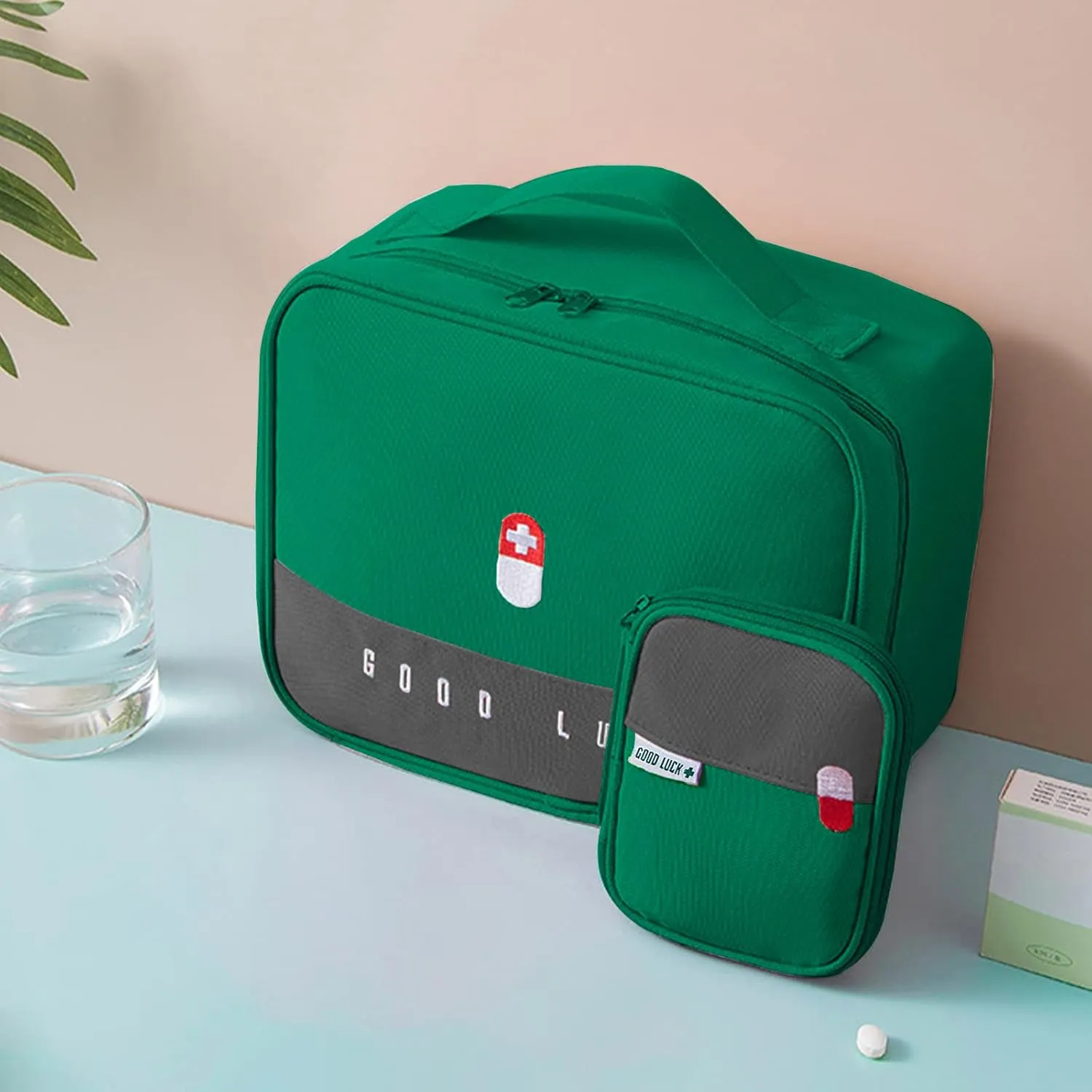 First Aid Bag Empty, Emergency Medic Trauma Bag, Medicine Bag for Traveling,Home Hiking Camping Car Office (Large and Small, Green)