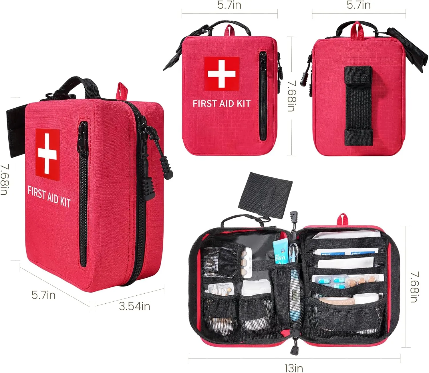 First Aid Bag Empty Medical Bag for Travel Home Car and Office Compact Emergency Storage Organizer (No Medications Included)