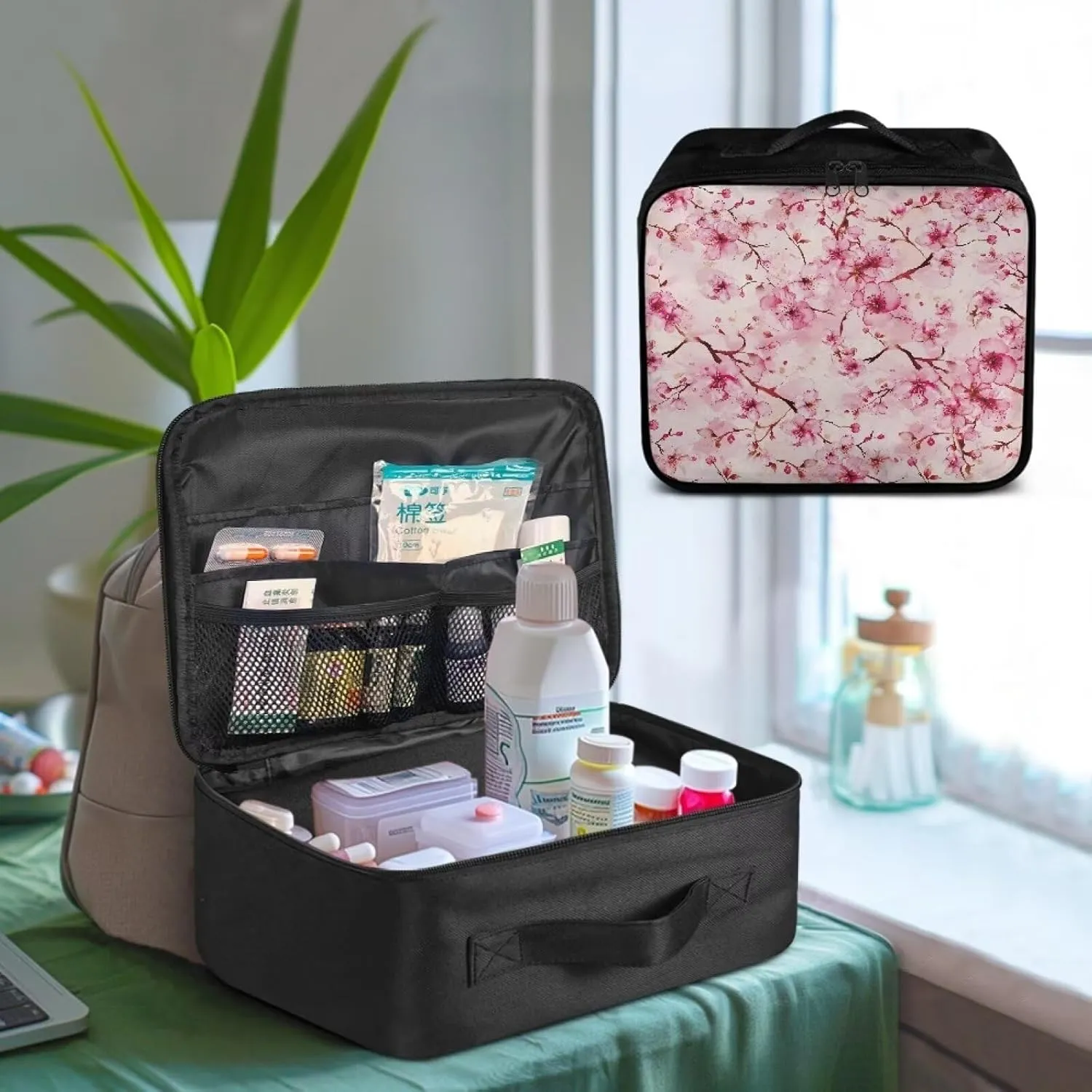 First Aid Bag Empty Travel Medicine Bag Cherry Blossoms Medical Bag Empty Medium Empty Emergency Trauma Kit Organizer Bag for Hiking, Camping, Car, Travel, Home and Outdoor Pink