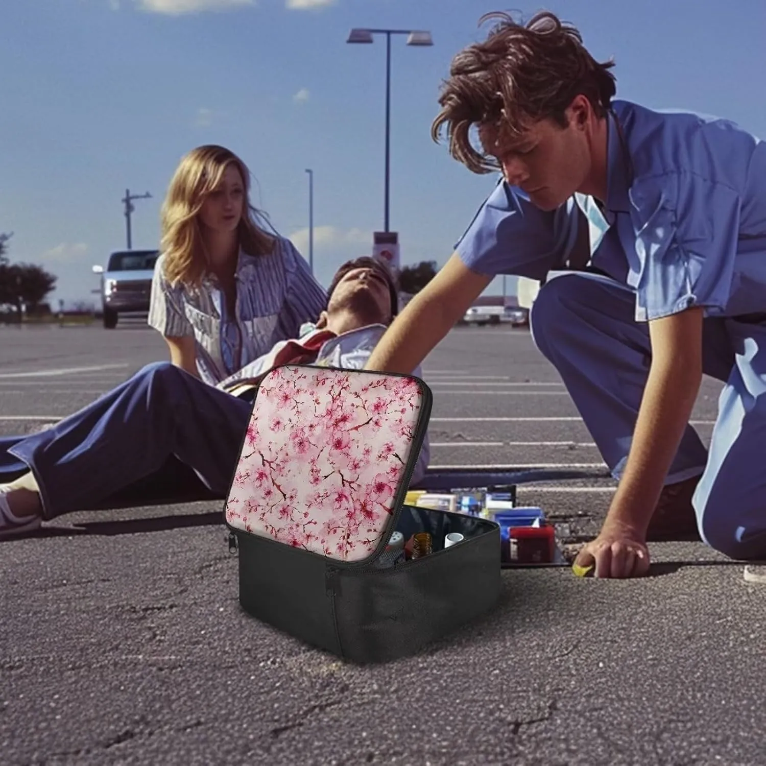 First Aid Bag Empty Travel Medicine Bag Cherry Blossoms Medical Bag Empty Medium Empty Emergency Trauma Kit Organizer Bag for Hiking, Camping, Car, Travel, Home and Outdoor Pink