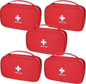 First Aid Bags Empty, Portable Travel Medicine Bag for Camping Hiking Vehicle Motorcycle, Empty First Aid Bag for Home Emergency (5 Packs Red)