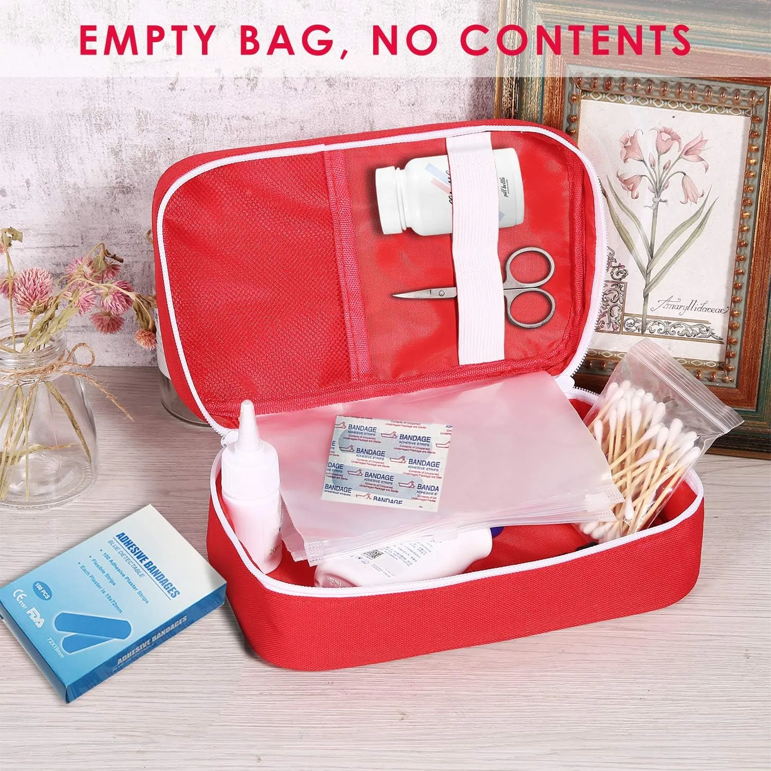 First Aid Bags Empty, Portable Travel Medicine Bag for Camping Hiking Vehicle Motorcycle, Empty First Aid Bag for Home Emergency (5 Packs Red)