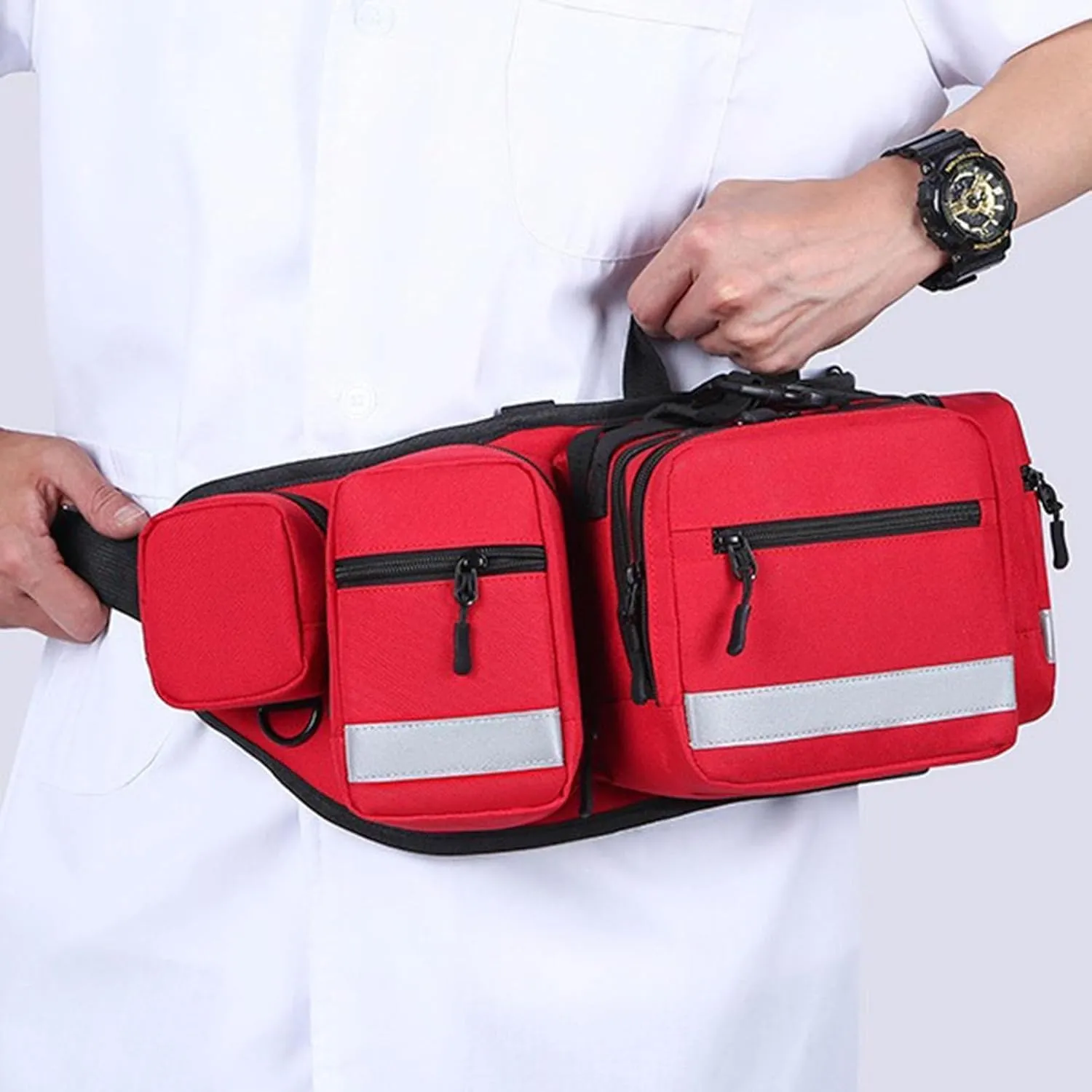 First Aid Fanny Pack Bag, First Aid Bags Empty, Lifeguard Hip Pack, Portable Trauma Bag with Reflective Strip Great for Hiking,Camping and Outdoor Sports