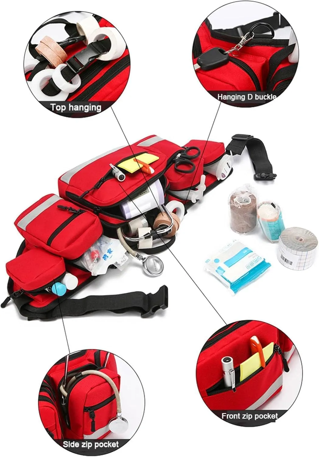 First Aid Fanny Pack Bag, First Aid Bags Empty, Lifeguard Hip Pack, Portable Trauma Bag with Reflective Strip Great for Hiking,Camping and Outdoor Sports