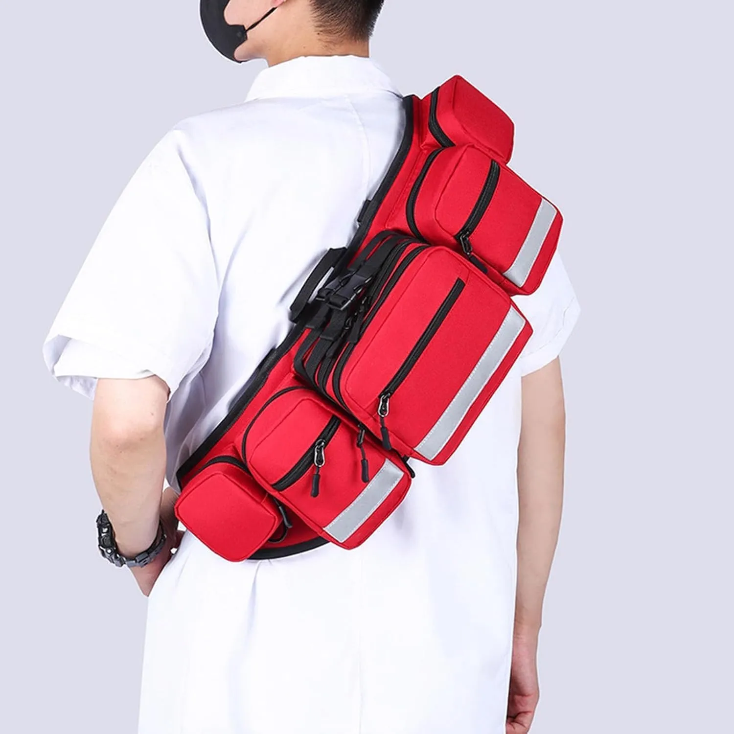First Aid Fanny Pack Bag, First Aid Bags Empty, Lifeguard Hip Pack, Portable Trauma Bag with Reflective Strip Great for Hiking,Camping and Outdoor Sports