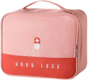 First Aid Kit Bag Empty Travel Medication Pouch Big Zippered Oxford Medical Survival Kit Carrier Handy Medicine Pills Drugs Package Organizer with 5 Pocket 1 Main Holder-9.8x7.9x5.3Inch (Pink-L)