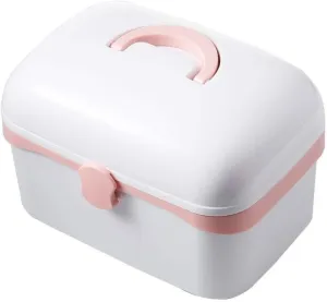 First Aid Kit Medical Box with Detachable Tray & Handle, Medicine Storage Box, Small Family First Aid Kit, Pink - Ideal for Home, Office, Car, and Travel