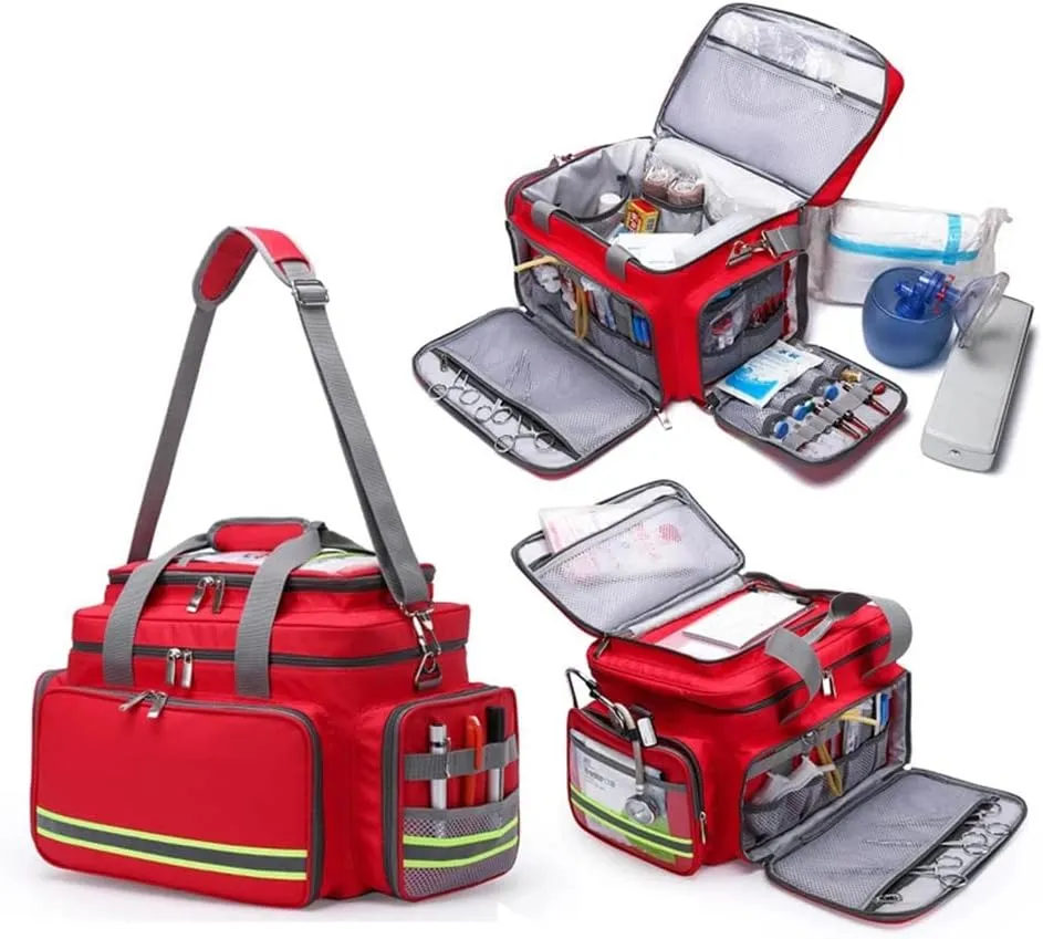 First Aid Kit Multiple Compartments Lightweight Emergency Responder Trauma Bag - Great for Home, Outdoors, Office, Car, Travel, Camping, Hiking, Boating(Red)