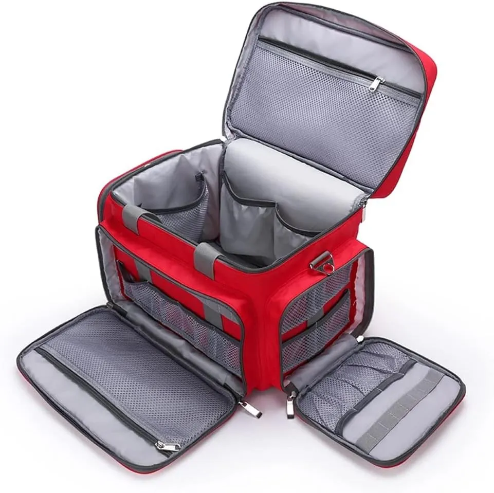 First Aid Kit Multiple Compartments Lightweight Emergency Responder Trauma Bag - Great for Home, Outdoors, Office, Car, Travel, Camping, Hiking, Boating(Red)