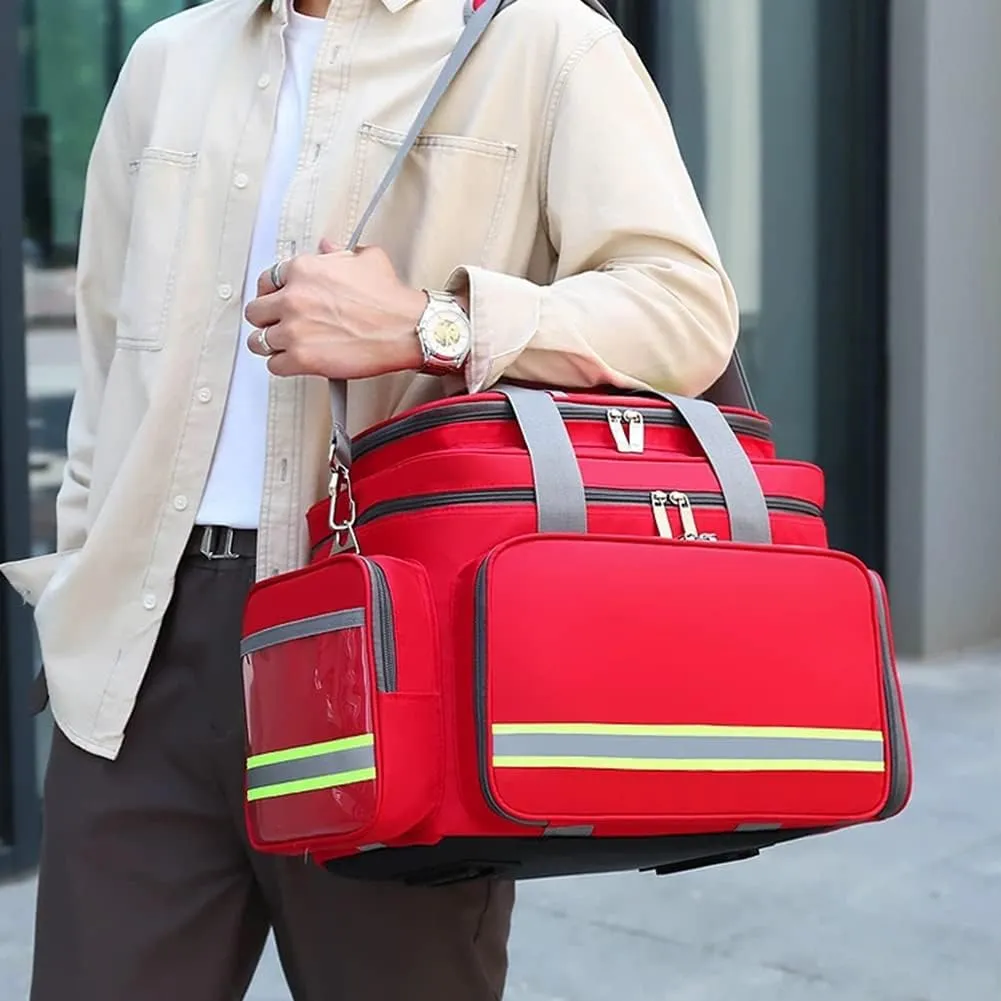 First Aid Kit Multiple Compartments Lightweight Emergency Responder Trauma Bag - Great for Home, Outdoors, Office, Car, Travel, Camping, Hiking, Boating(Red)