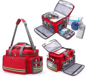 First Aid Kit Multiple Compartments Lightweight Emergency Responder Trauma Bag - Great for Home, Outdoors, Office, Car, Travel, Camping, Hiking, Boating(Red)