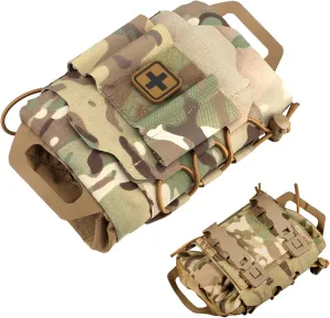 First Aid Pouch, Two Piece System First Aid Kit Bag Empty, Multi-Pocket Belt Pouch, Waterproof Oxford Cloth Small Medical Bag for Camping, Hiking, First Aid Pouch