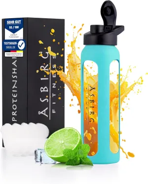 Fitness | Glass Protein Shaker | Protein Shaker | Drinking Bottle | with Spiral Ball - Aqua
