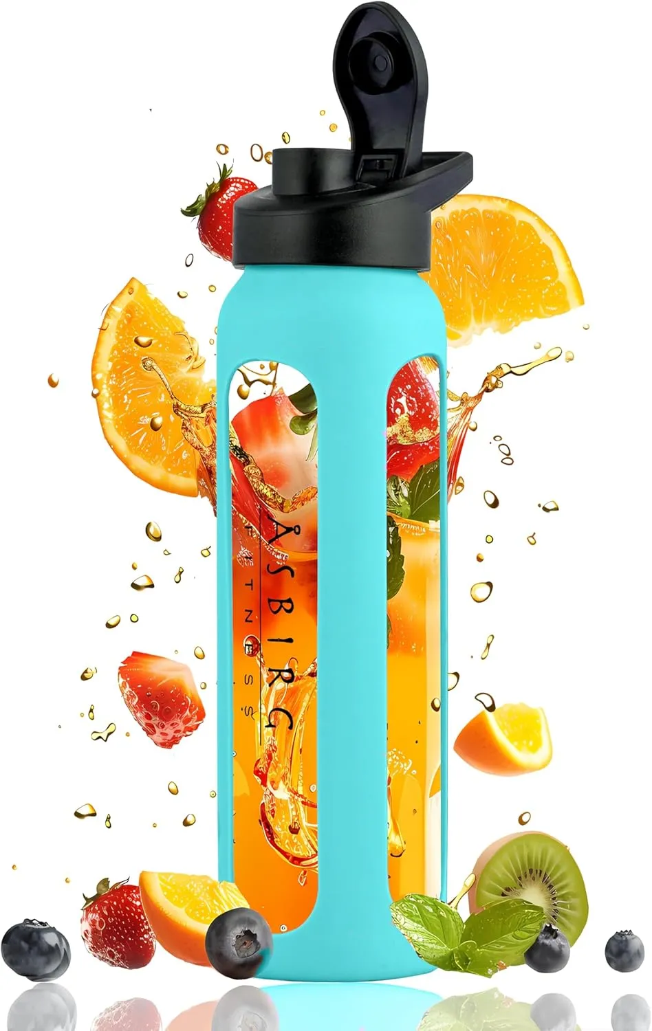 Fitness | Glass Protein Shaker | Protein Shaker | Drinking Bottle | with Spiral Ball - Aqua