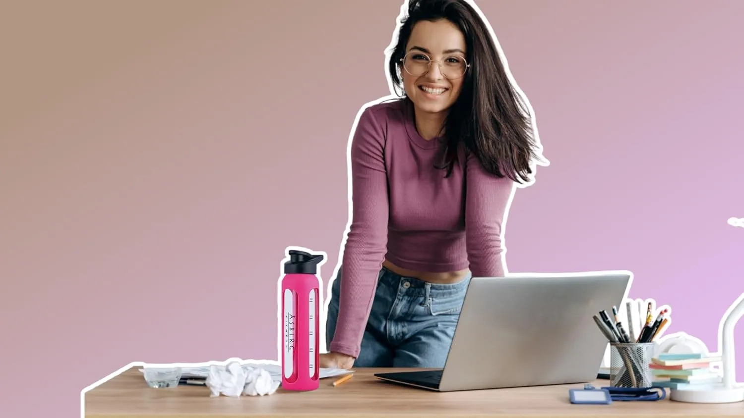 Fitness | Glass Protein Shaker | Protein Shaker | Drinking Bottle | with Spiral Ball | Pink