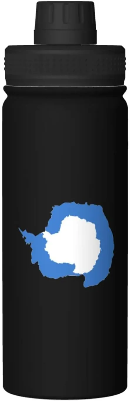 Flag Map of Antarctica Water Bottle 18OZ Stainless Steel Insulated Water Bottles With Spout Lid Sports Keep Cold and Hot Water Bottle For Biking Hiking