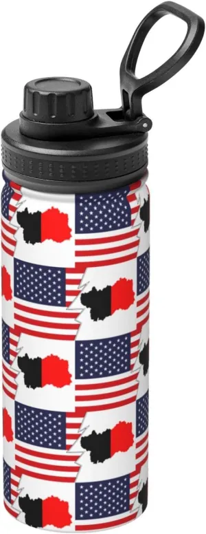 Flag Map of Aosta Valley And America Water Bottle 18OZ Stainless Steel Insulated Water Bottles With Spout Lid Sports Keep Cold and Hot Water Bottle For Biking Hiking