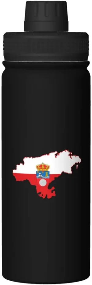 Flag Map of Cantabria Water Bottle 18OZ Stainless Steel Insulated Water Bottles With Spout Lid Sports Keep Cold and Hot Water Bottle For Biking Hiking
