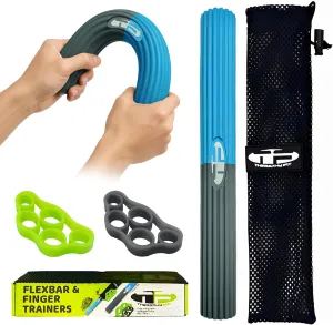 Flexbar & Finger Trainers flex bars for physical therapy Wrist Strengthener and Hand Strengthening Devices Tennis Elbow Relief Elbow Tendonitis Relief, 3 Silicone Pieces with Protective Bag