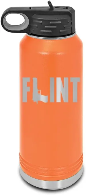 Flint Michigan Laser Engraved Water Bottle Customizable Polar Camel Stainless Steel with Straw - michigan mi dangerous Orange 32 oz