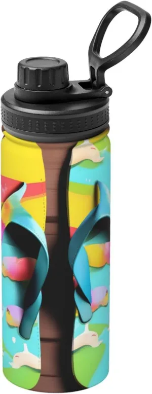 Flops Slippers Art Sandals 18 oz Sports Insulated Stainless Steel Water Bottle– Perfect for Outdoor Sports,Designed for Convenient One-Hand Use