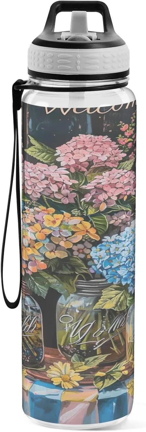 Floral Jars Water Bottles 32 Oz BPA-Free Water Jugs for Drinking for Sports, Cycling, Bike