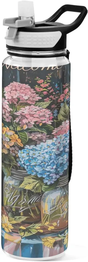 Floral Jars Water Bottles 32 Oz BPA-Free Water Jugs for Drinking for Sports, Cycling, Bike